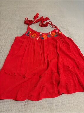 Arizona Jean Red floral Embroidered Boho Halter Tank Top